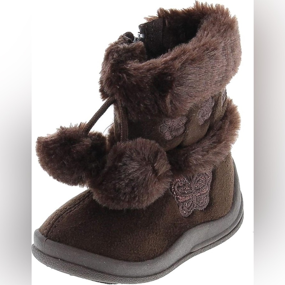 NWT Kali Zello Girls Brown Glitter Pom Pom Ankle Boots Toddler 6